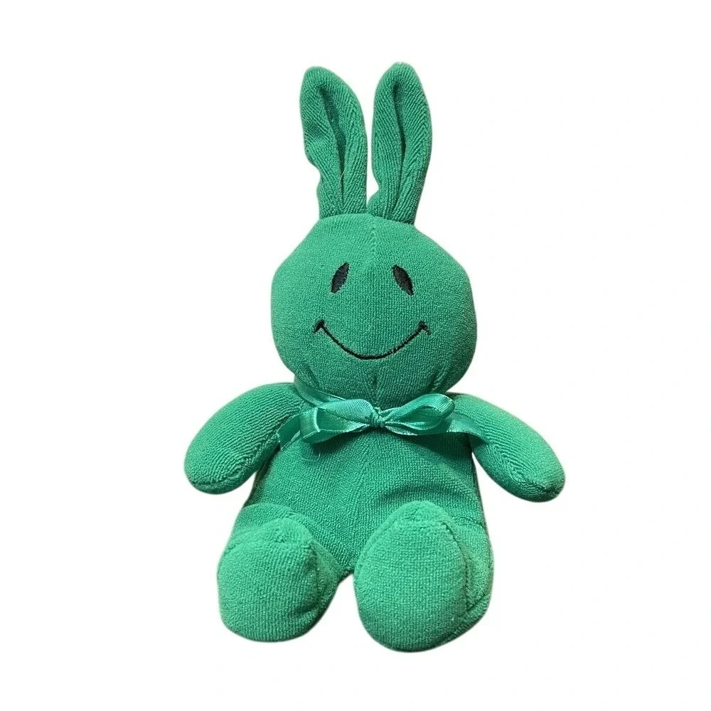 Vintage Shanghai Elcee Toys Smiley Face Bunny Rabbit Green Bean Bag Plush Easter
